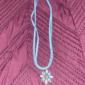 Flower Pendant on Blue Cord Necklace